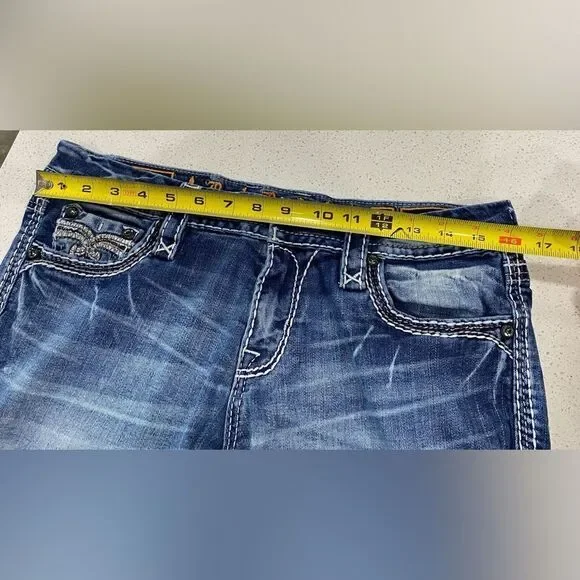 Rock Revival Linne Easy Crop Jeans 29x24 Distressed Stretch Denim EUC - Picture 14 of 14